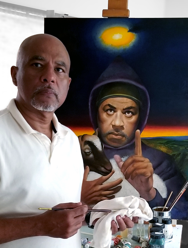 Frank Taylor in front of 'THIS IS MY BELOVED SON' (W.I.P. 36" x 28") at his studio outside Atlanta, GA